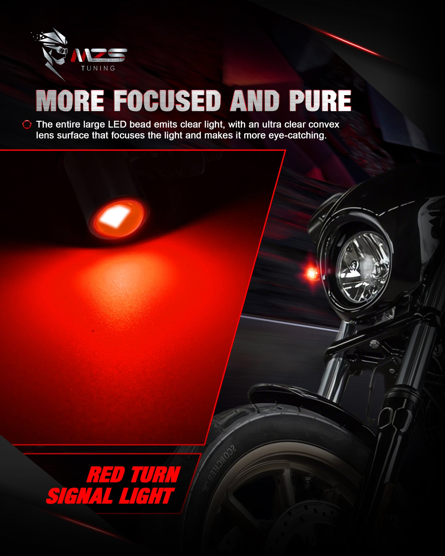 MZS Motorcycle Rear LED Turn Signals, Red Light Mini Turn Signal Tail Light, Minimalist Design, Universal 6mm Screw Suitable for 6mm/8mm/10mm Hole Compatible with Most Family Motorcycles