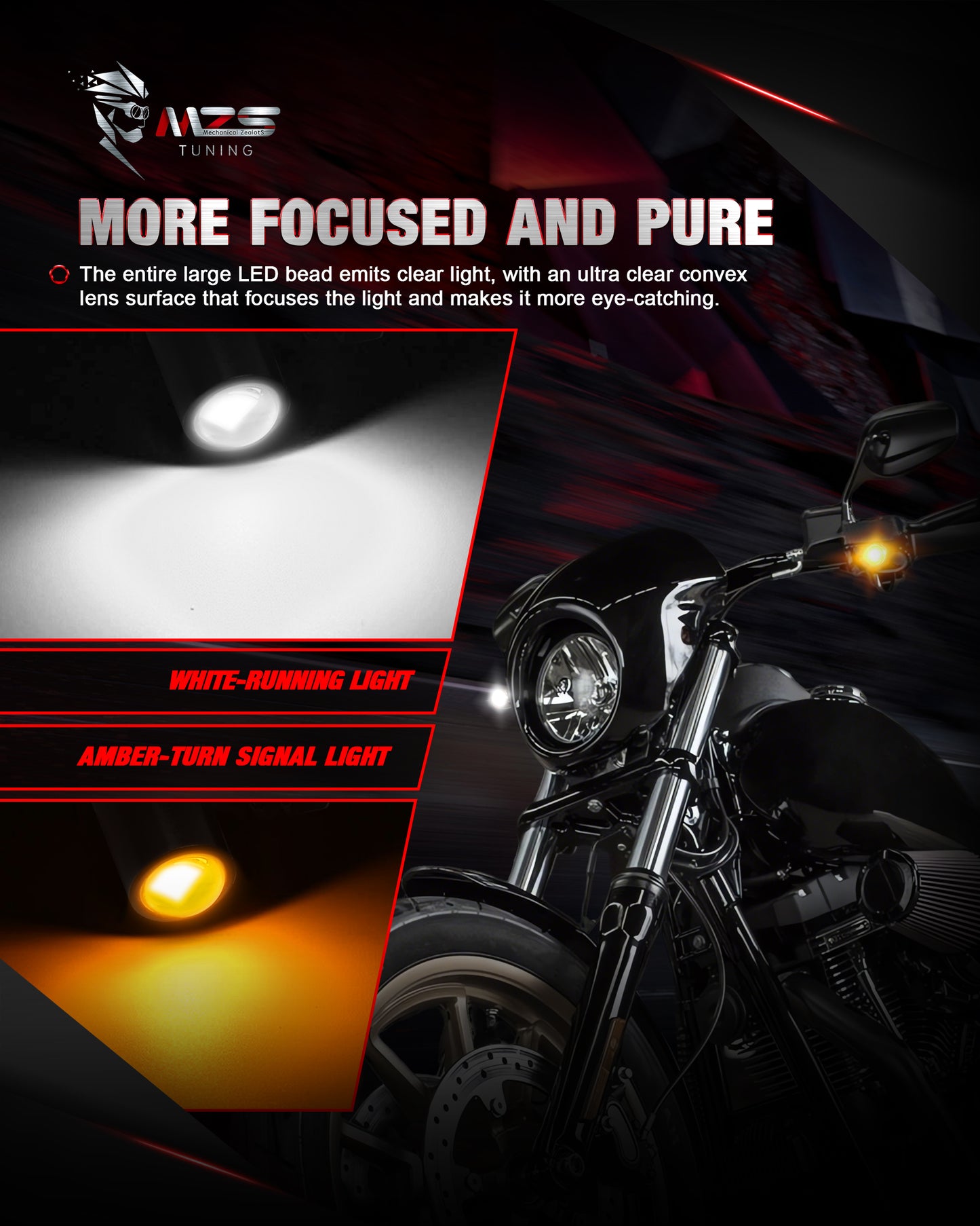 MZS Motorcycle Rear LED Turn Signals, Amber & White Light Mini Turn Signal Tail Light, Minimalist Design, Universal 6mm Screw Compatible with Most Family Motorcycles