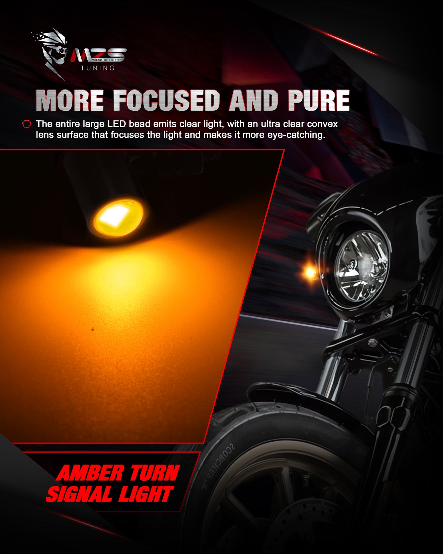 MZS Motorcycle Rear LED Turn Signals, Amber Light Mini Turn Signal Tail Light, Minimalist Design, Universal 6mm Screw Suitable for 6mm/8mm/10mm Hole Compatible with Most Family Motorcycles