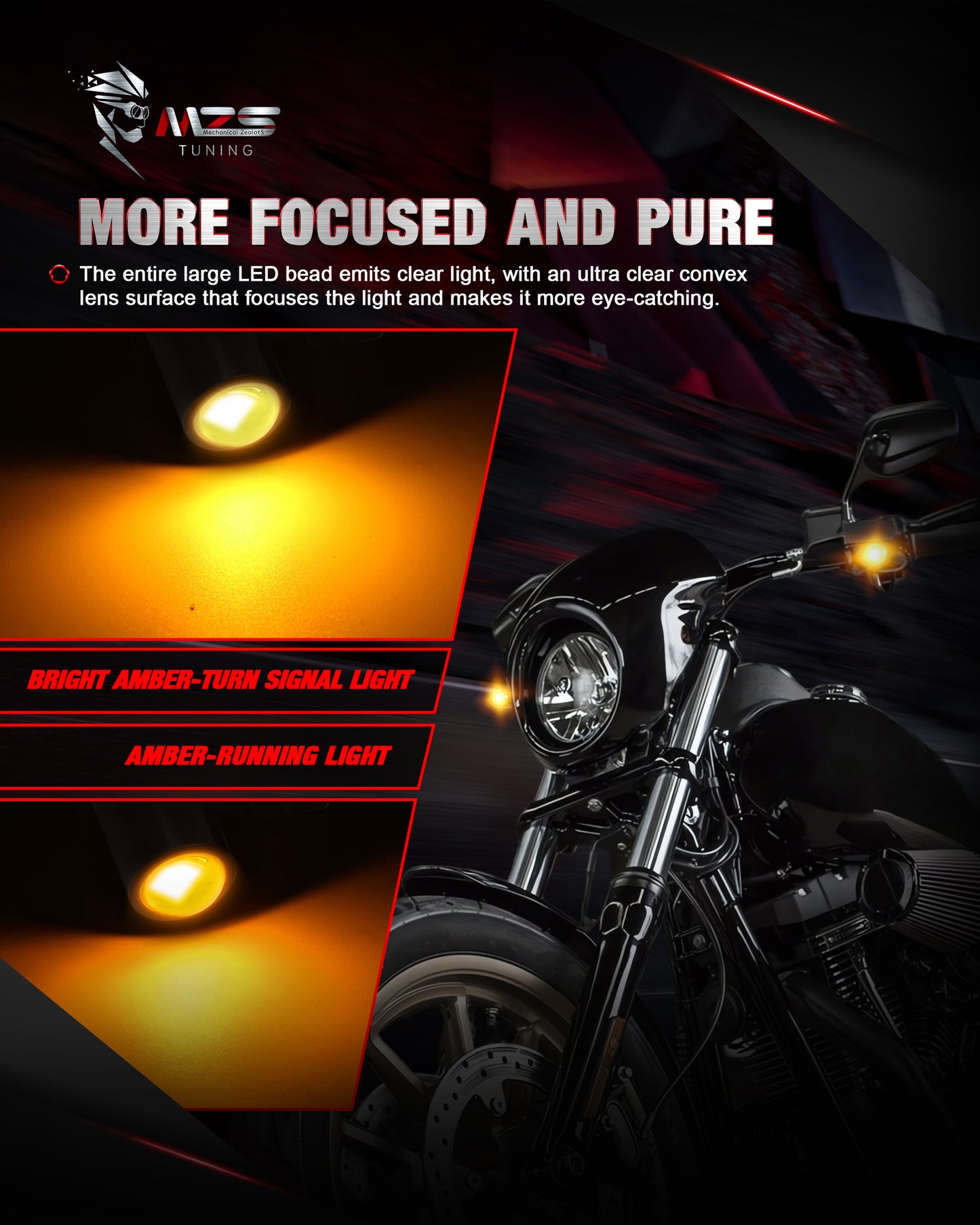 MZS Motorcycle Front LED Turn Signals, Amber Light Mini Brake Tail Light Blinkers, Minimalist Design, Universal 6mm Screw, Compatible with Most Family Motorcycles