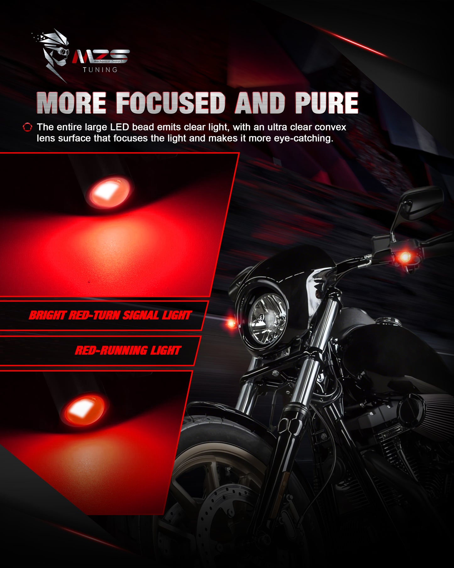 MZS Motorcycle Front LED Turn Signals, Red Light Mini Brake Tail Light Blinkers, Minimalist Design, Universal 6mm Screw Suitable for 6mm/8mm/10mm Hole Compatible with Most Family Motorcycles