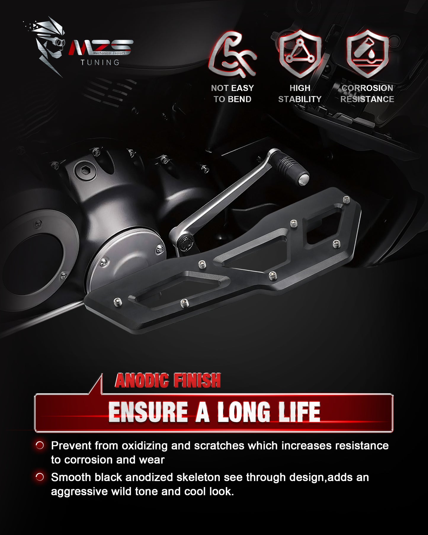 MZS Motorcycle Driver Floorboards, Touring Front Footboards Foot Pegs Boards Compatible with Electra Glide 83-23 / Road Glide 98-24 / Road King 94-24 / Softail 93-17 / Street Glide 06-24 / Tri 09-24