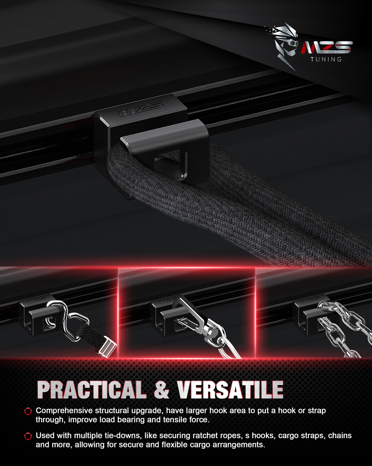 MZS Tie Down Anchors, Bed Rail Cleats Fit for Tacoma/Tundra/Gladiator (Black)
