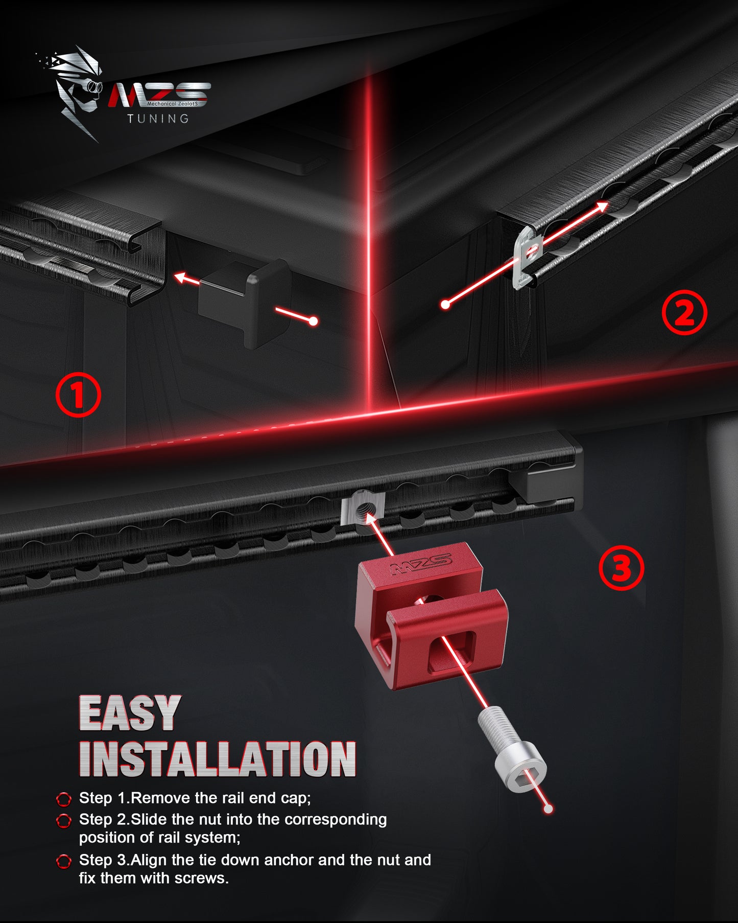 MZS Tacoma Tie-Down Kit, Bed Rail Cleats+Rope Hook Inner+Truck Bed Tie Down Anchors Compatible with 2005-2025 Tacoma, Replace PT278-35160/663120C010/PT278-35054 (Red, 6Pcs)