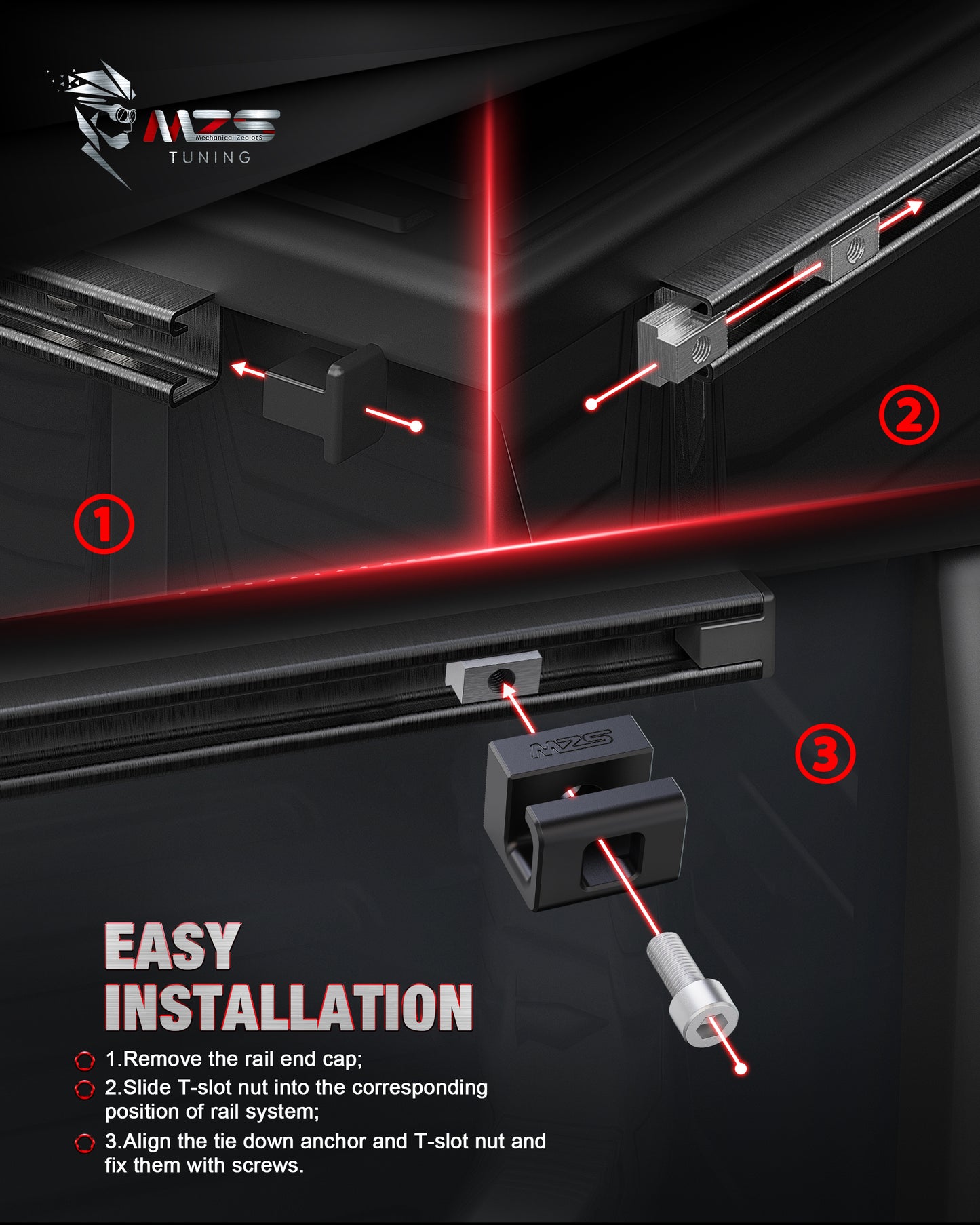 MZS Tie Down Anchors, Bed Rail Cleats Fit for Tacoma/Tundra/Gladiator (Black)