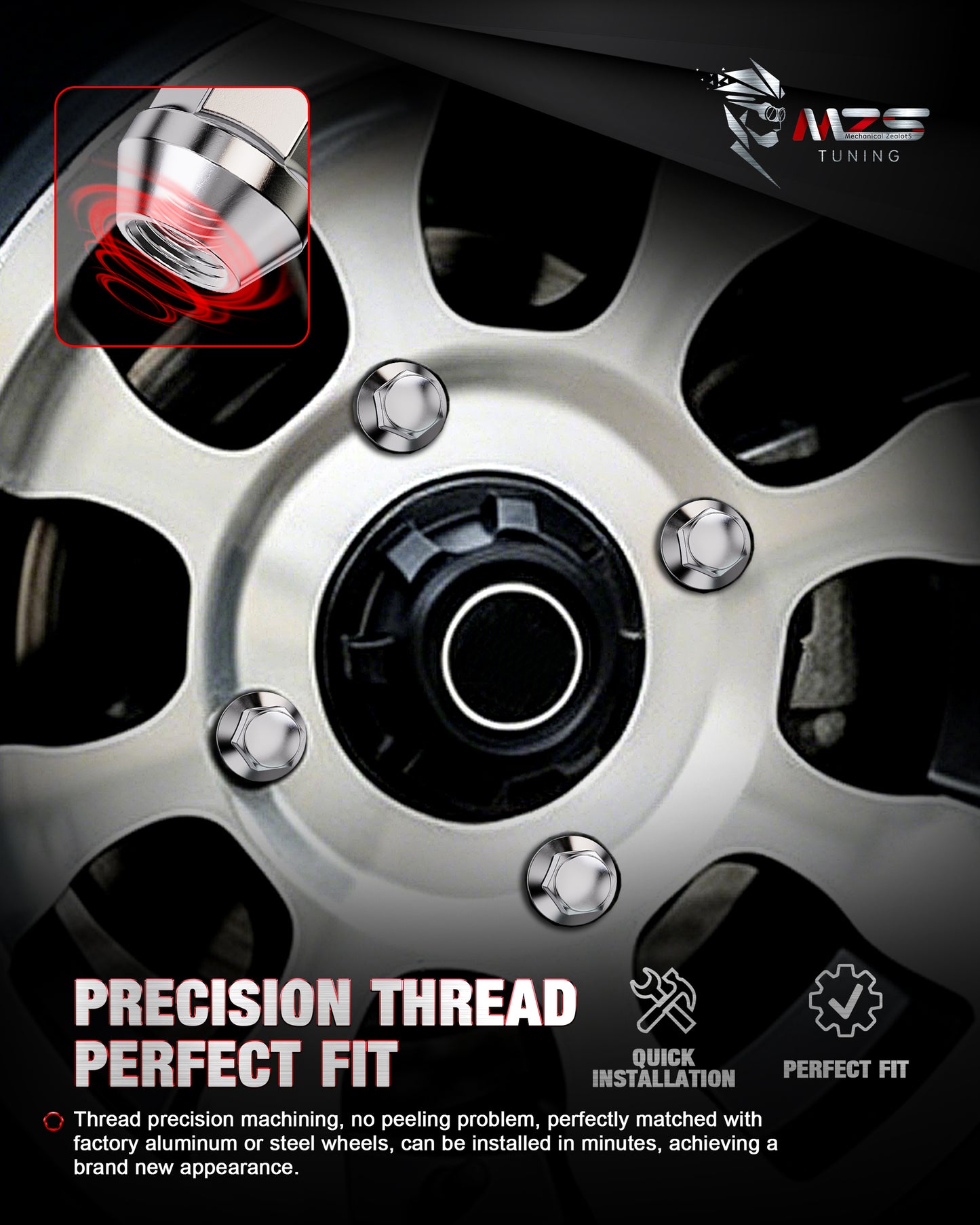 MZS ATV UTV M12x1.5 Lug Nuts, 19mm Hex Cone Seat Closed End Wheel Nut for Ranger RZR XP 900 1000 / General 1000 / Pioneer 500 700 1000, One-Piece Design Lugnuts, Chrome, 16Pcs