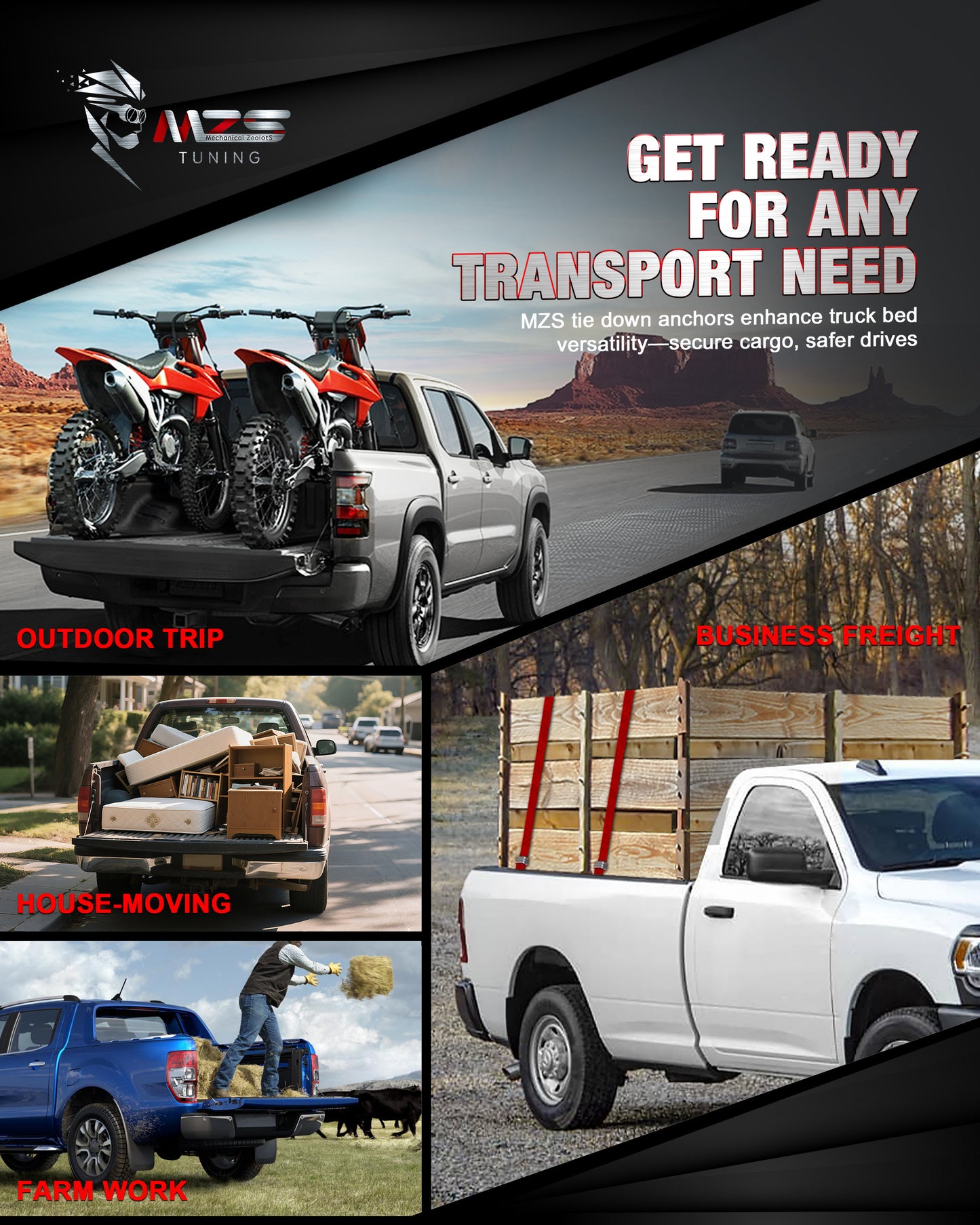 MZS Maverick F-150 Raptor Tie Down Anchors, Truck Bed Rail Cleats for 2022-2025 Maverick / 2023-2025 F-150 Raptor Side Rail Track, Replaces NZ6Z26000A64A