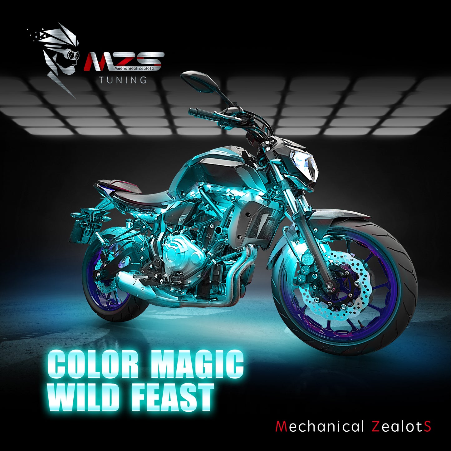 MZS 8Pcs Motorcycle LED Light Kit, Multi-Color Neon RGB Strips LED Underglow kit Compatible with ATVs UTVs Cruiser Trikes Golf Carts Most Family Motorcycle, Pack of 8