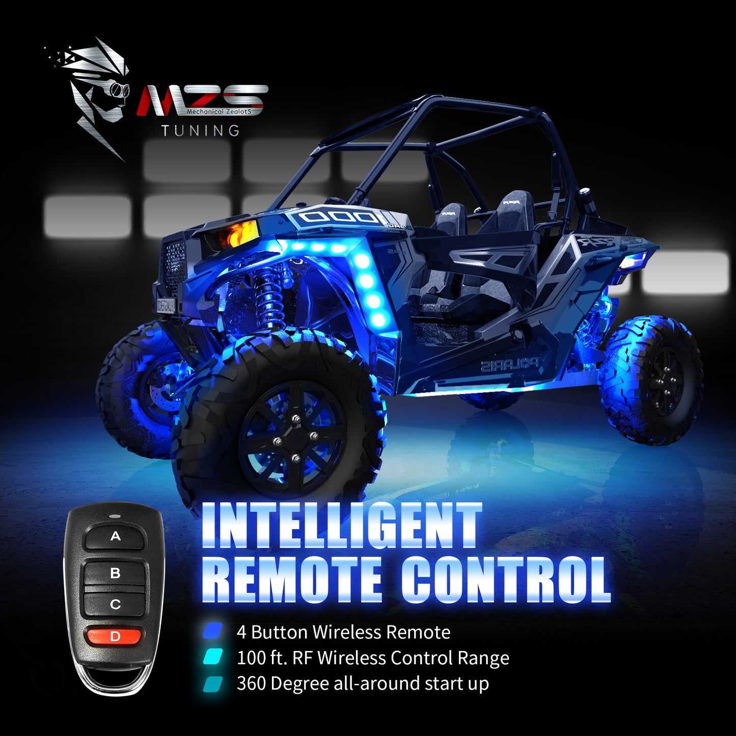 MZS 8Pcs Motorcycle LED Light Kit, Multi-Color Neon RGB Strips LED Underglow kit Compatible with ATVs UTVs Cruiser Trikes Golf Carts Most Family Motorcycle, Pack of 8