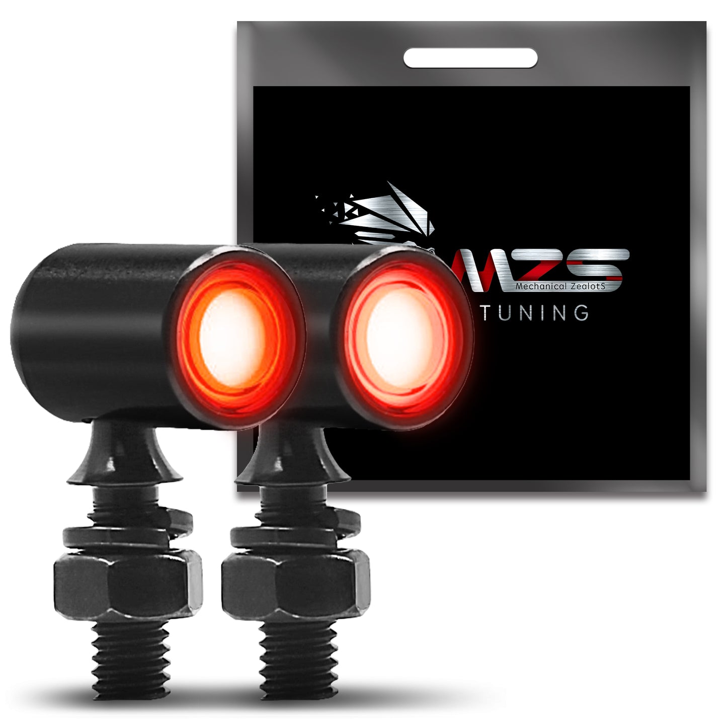 MZS Motorcycle Front LED Turn Signals, Red Light Mini Brake Tail Light Blinkers, Minimalist Design, Universal 6mm Screw Suitable for 6mm/8mm/10mm Hole Compatible with Most Family Motorcycles