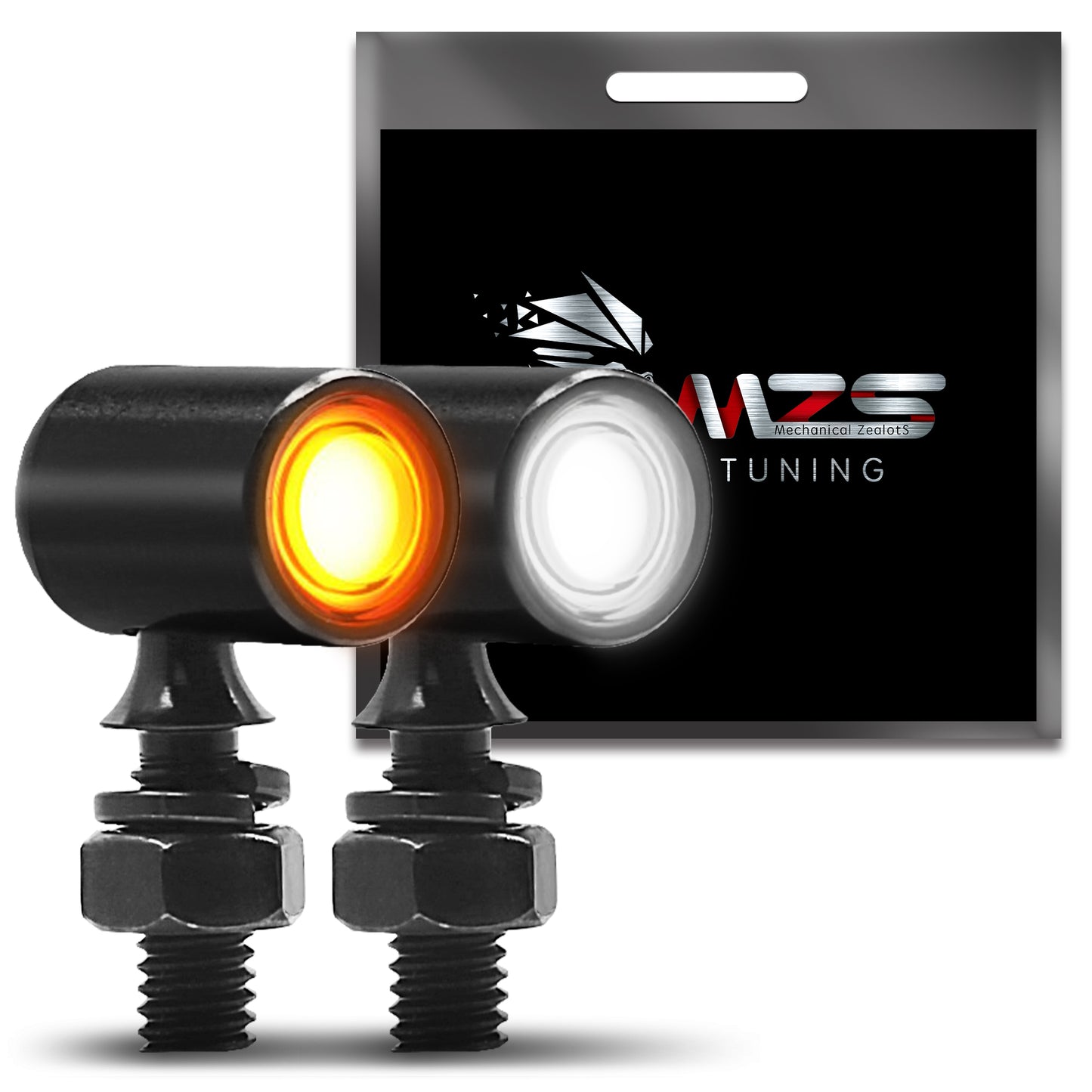 MZS Motorcycle Rear LED Turn Signals, Amber & White Light Mini Turn Signal Tail Light, Minimalist Design, Universal 6mm Screw Compatible with Most Family Motorcycles