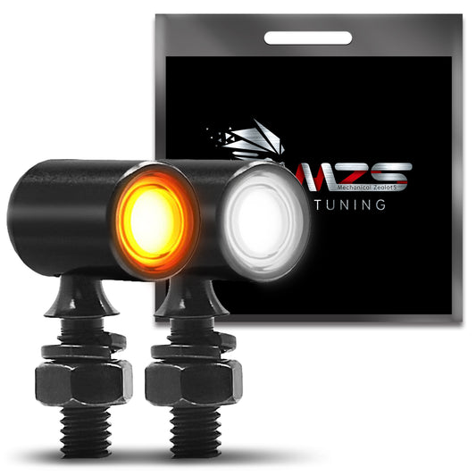 MZS Motorcycle Rear LED Turn Signals, Amber & White Light Mini Turn Signal Tail Light, Minimalist Design, Universal 6mm Screw Compatible with Most Family Motorcycles