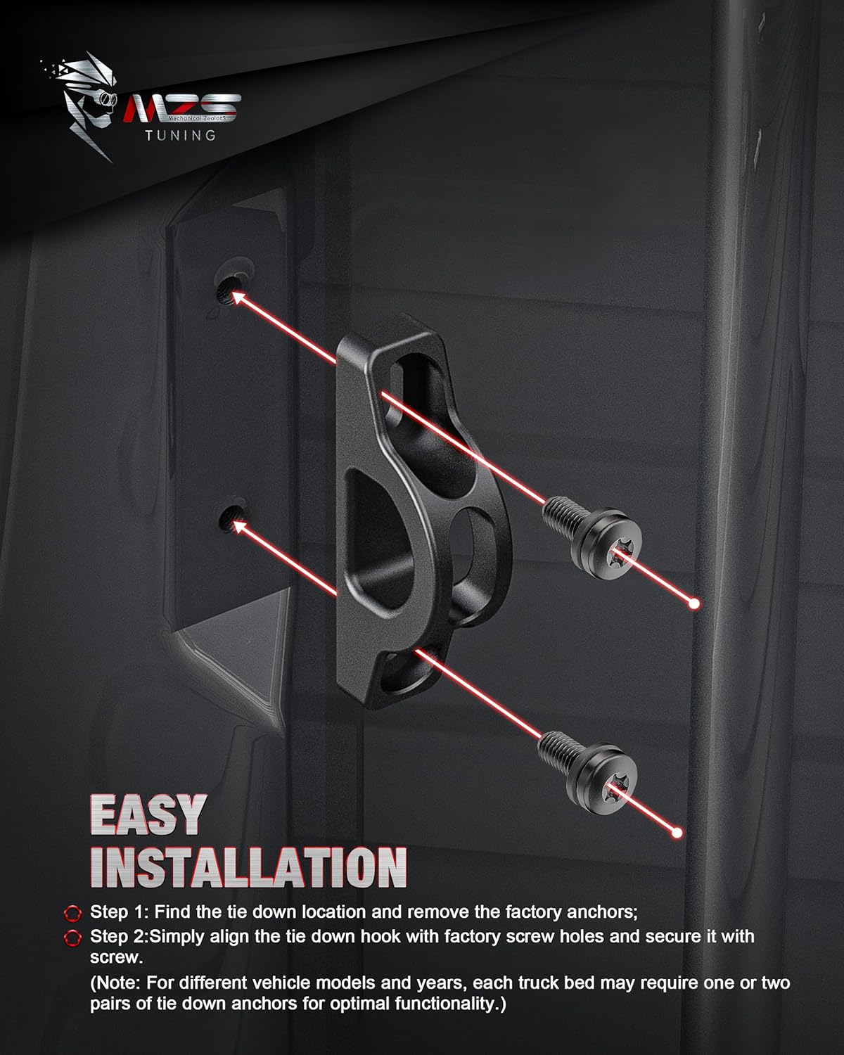 MZS Tie Down Hooks Truck Bed Anchors Rear Rope Hook Compatible with 2005-2024 Frontier / 2004-2015 Titan, Replace 93806-7S200 938067S200, Pack of 2