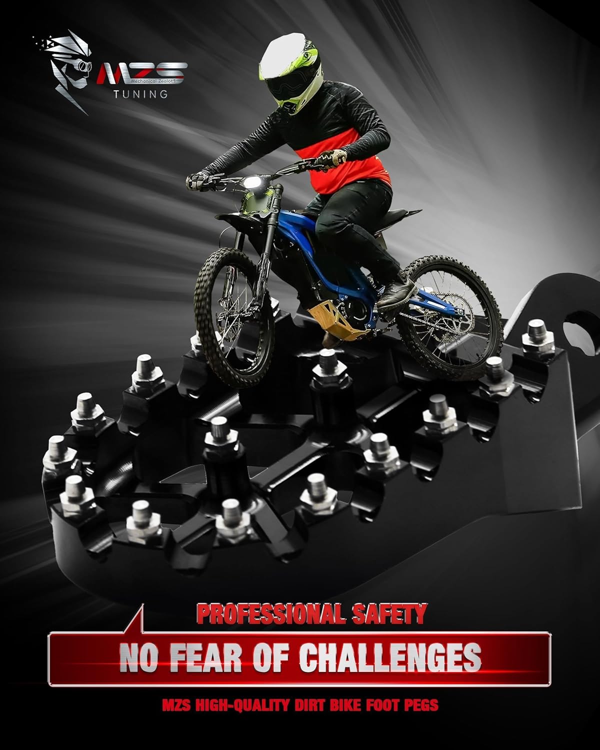 MZS Dirt Bike Foot Pegs, CNC Motocross Footpeg MX Footrest Rest Pedal Black Compatible with CRF250F CRF150F CRF230F XR150L Sur Light Bee X S LBS LBX MX3 XXX KDX200 HAWK 250 X160 X260 E Ride Pro SS