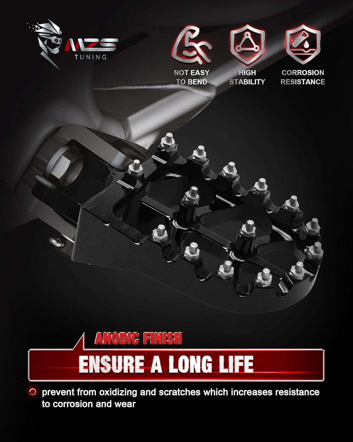 MZS Dirt Bike Foot Pegs, CNC Motocross Footpeg MX Footrest Rest Pedal Black Compatible with CRF250F CRF150F CRF230F XR150L Sur Light Bee X S LBS LBX MX3 XXX KDX200 HAWK 250 X160 X260 E Ride Pro SS