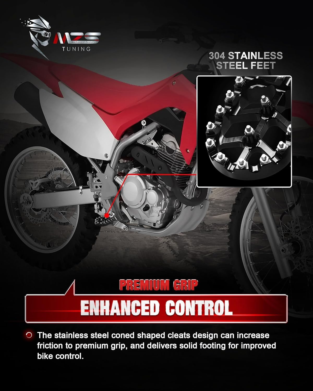 MZS Dirt Bike Foot Pegs, CNC Motocross Footpeg MX Footrest Rest Pedal Black Compatible with CRF250F CRF150F CRF230F XR150L Sur Light Bee X S LBS LBX MX3 XXX KDX200 HAWK 250 X160 X260 E Ride Pro SS