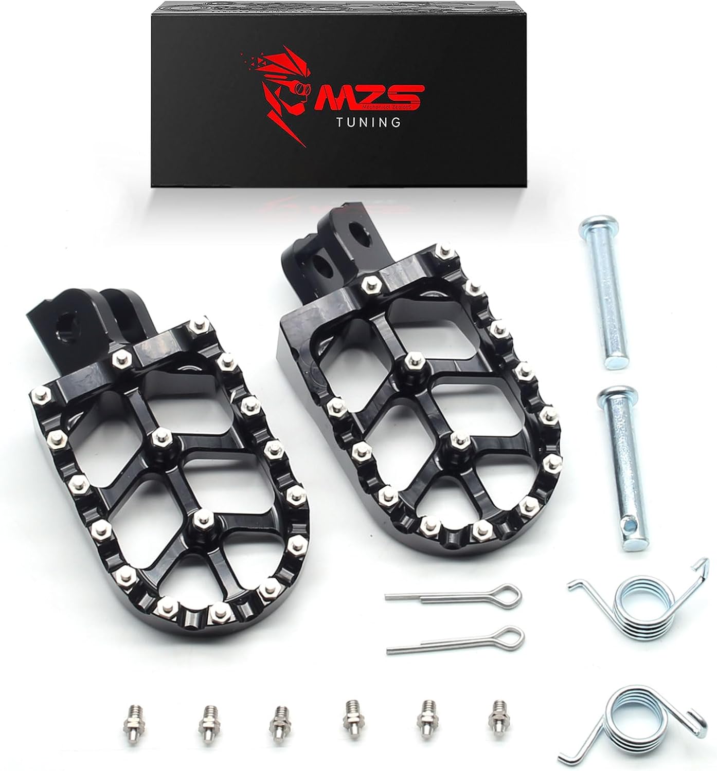 MZS Motorcycle Foot Pegs, Front Motocross Footpeg MX Footrest Rest Pedal CNC Black Compatible with GROM 2014-2025 / Monkey 2019-2025 / Dax 125 2025
