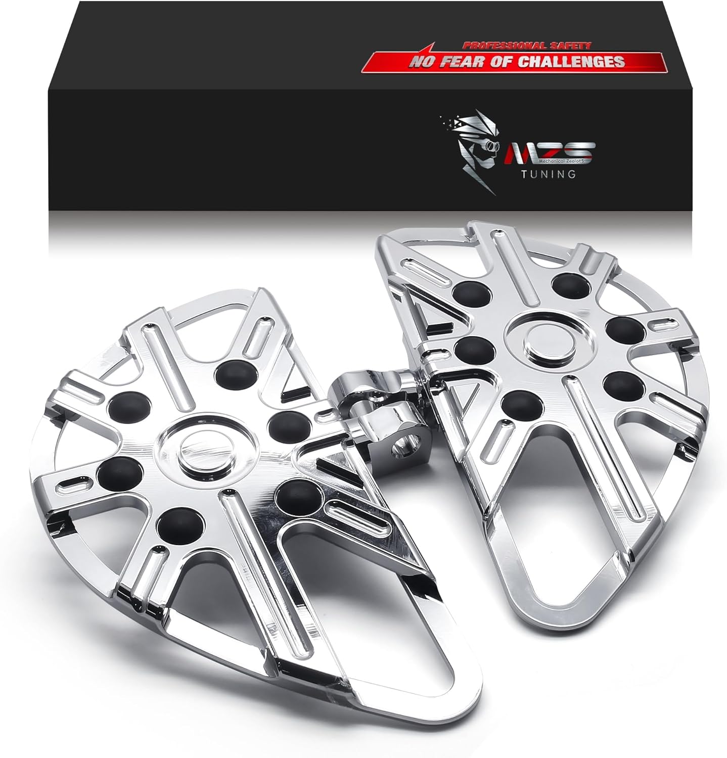 MZS Motorcycle Foot Pegs, Touring Front Floorboards Cruiser Rear Footboards Skeleton Chrome Compatible with Sportster Softail Dyna V Rod Road Glide Electra Street Glide Road King Trike 84-24