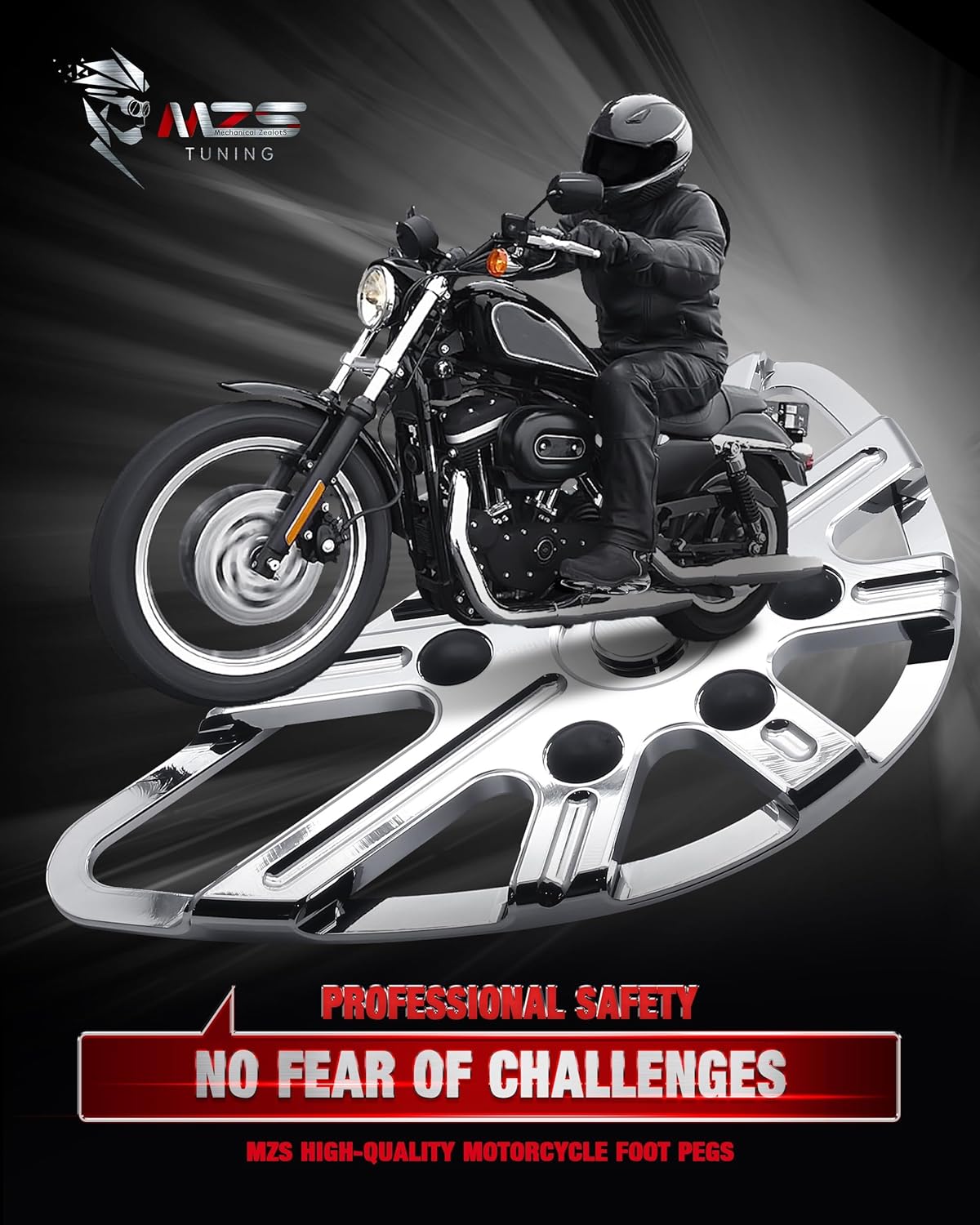 MZS Motorcycle Foot Pegs, Touring Front Floorboards Cruiser Rear Footboards Skeleton Chrome Compatible with Sportster Softail Dyna V Rod Road Glide Electra Street Glide Road King Trike 84-24