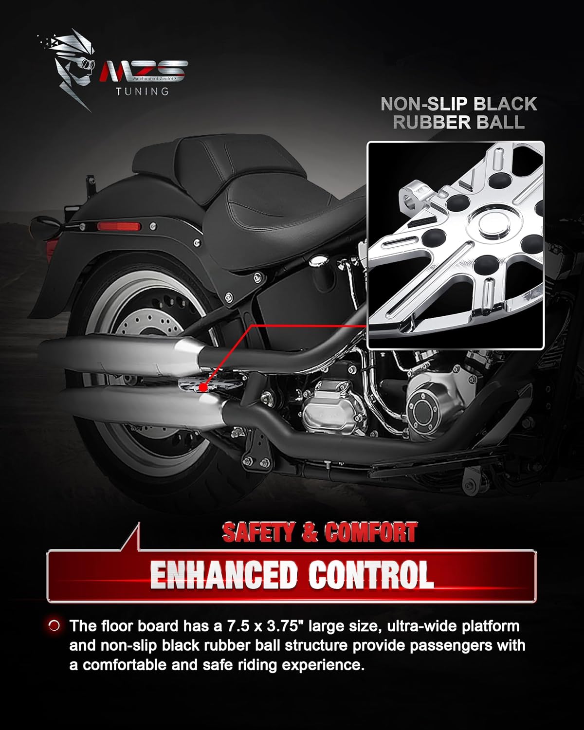 MZS Motorcycle Foot Pegs, Touring Front Floorboards Cruiser Rear Footboards Skeleton Chrome Compatible with Sportster Softail Dyna V Rod Road Glide Electra Street Glide Road King Trike 84-24