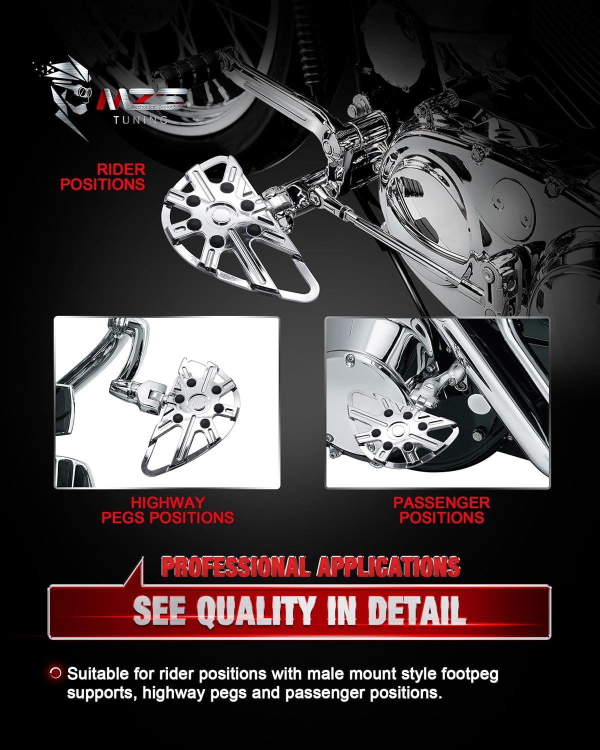 MZS Motorcycle Foot Pegs, Touring Front Floorboards Cruiser Rear Footboards Skeleton Chrome Compatible with Sportster Softail Dyna V Rod Road Glide Electra Street Glide Road King Trike 84-24