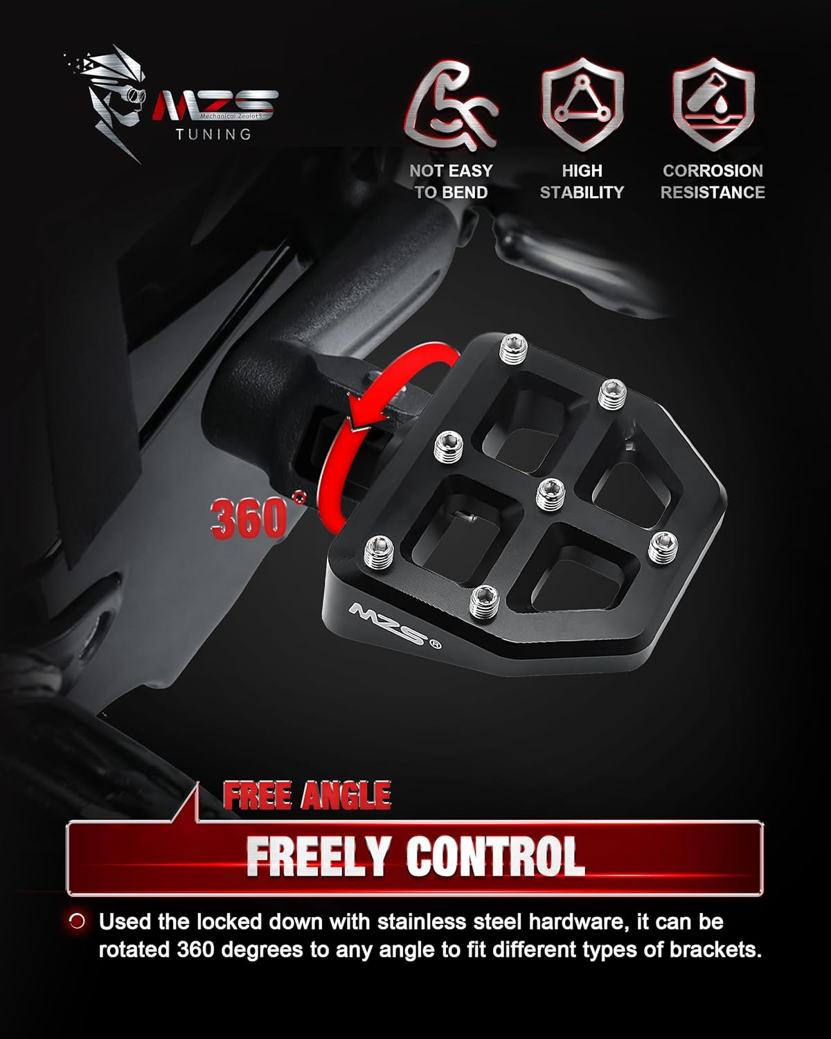 MZS Motorcycle Foot Pegs, Male Wide Footpegs, MX Chopper Bobber Style Rider Passenger Pedal Black Compatible with Sportster Softail Dyna Vrod Fat Boy Bob Iron Electra Street Glide Road King