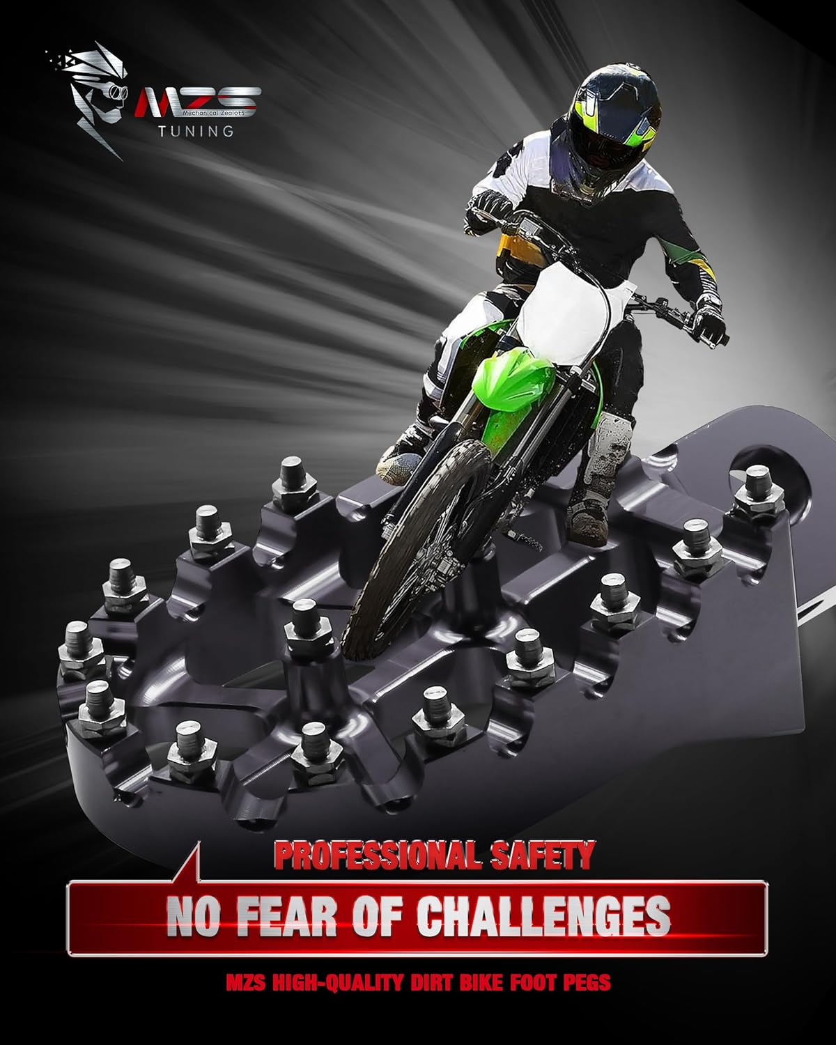 MZS Dirt Bike Foot Pegs, Motocross Wide Footpeg Black Compatible with KX250 KX450 KX250F KX450F KX250X KX450X CR125 CR250 CRF150R CRF250R CRF250 RALLY CRF250X CRF300L CRF450R CRF450L CRF250L CRF1000L