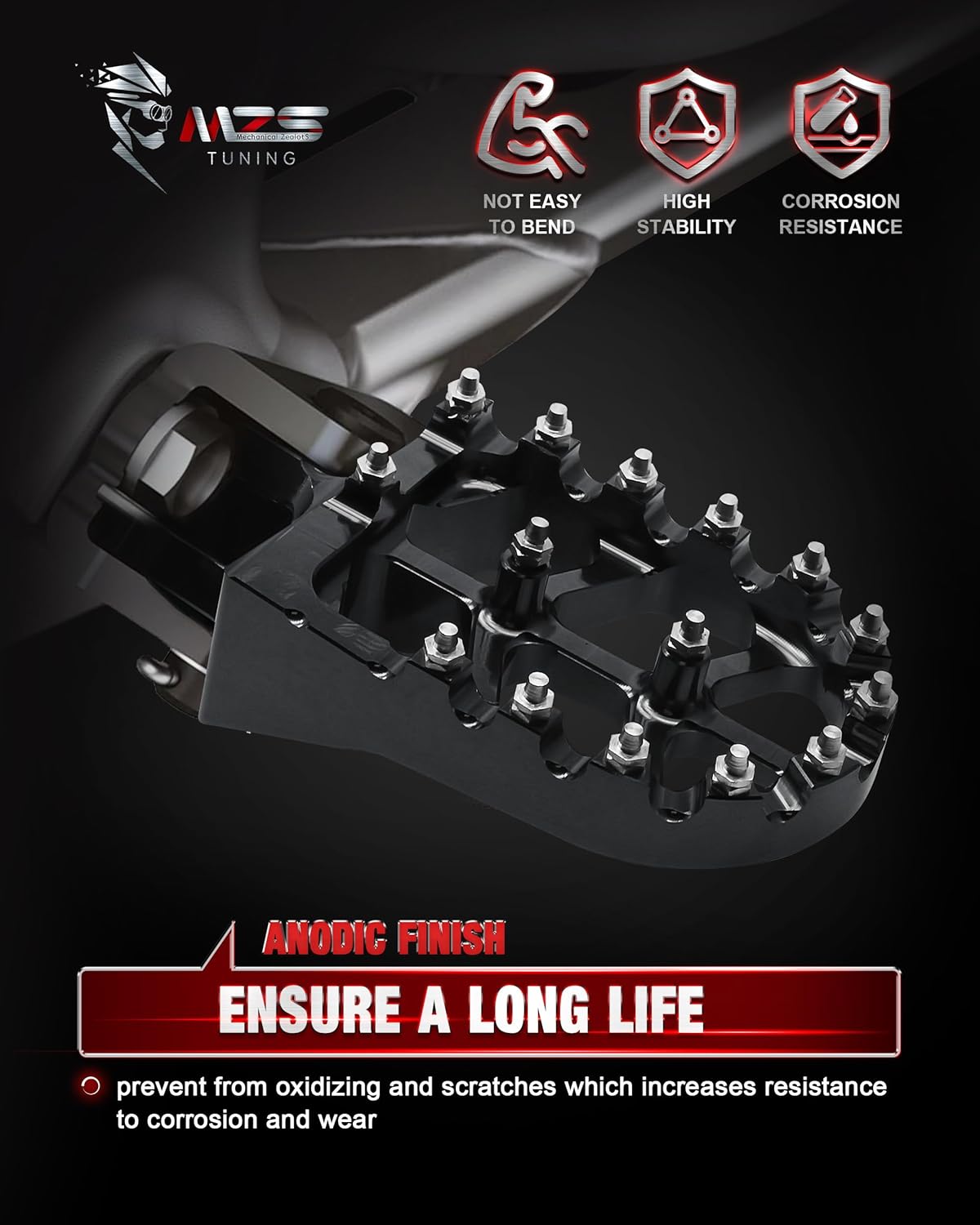 MZS Dirt Bike Foot Pegs, Motocross Wide Footpeg Black Compatible with KX250 KX450 KX250F KX450F KX250X KX450X CR125 CR250 CRF150R CRF250R CRF250 RALLY CRF250X CRF300L CRF450R CRF450L CRF250L CRF1000L