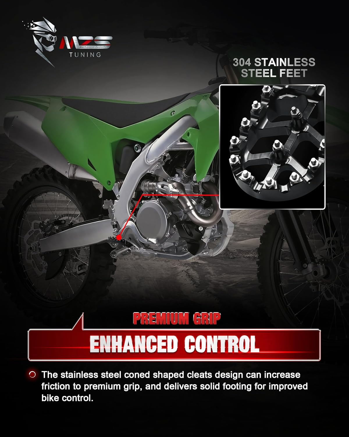 MZS Dirt Bike Foot Pegs, Motocross Wide Footpeg Black Compatible with KX250 KX450 KX250F KX450F KX250X KX450X CR125 CR250 CRF150R CRF250R CRF250 RALLY CRF250X CRF300L CRF450R CRF450L CRF250L CRF1000L