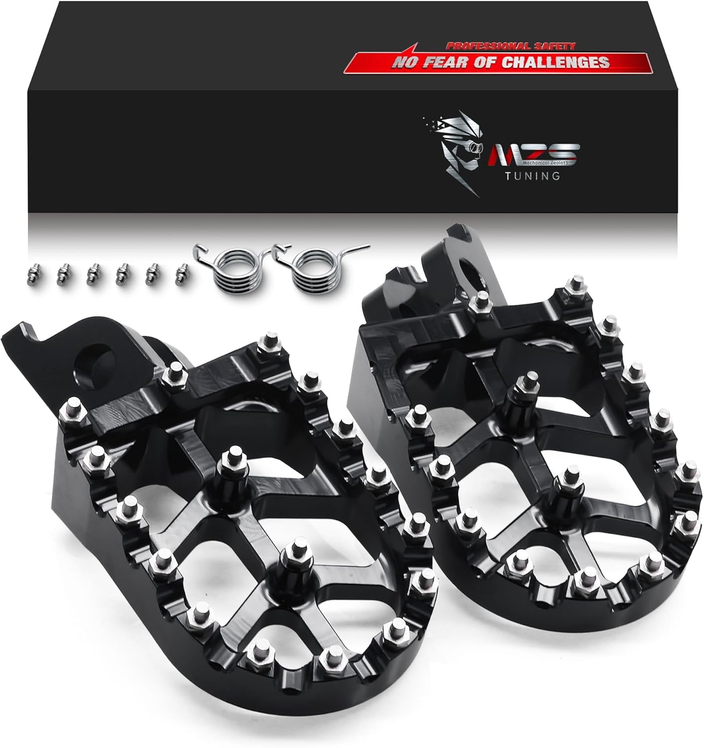MZS Dirt Bike Foot Pegs, Motocross Wide Footpeg Black Compatible with KX250 KX450 KX250F KX450F KX250X KX450X CR125 CR250 CRF150R CRF250R CRF250 RALLY CRF250X CRF300L CRF450R CRF450L CRF250L CRF1000L