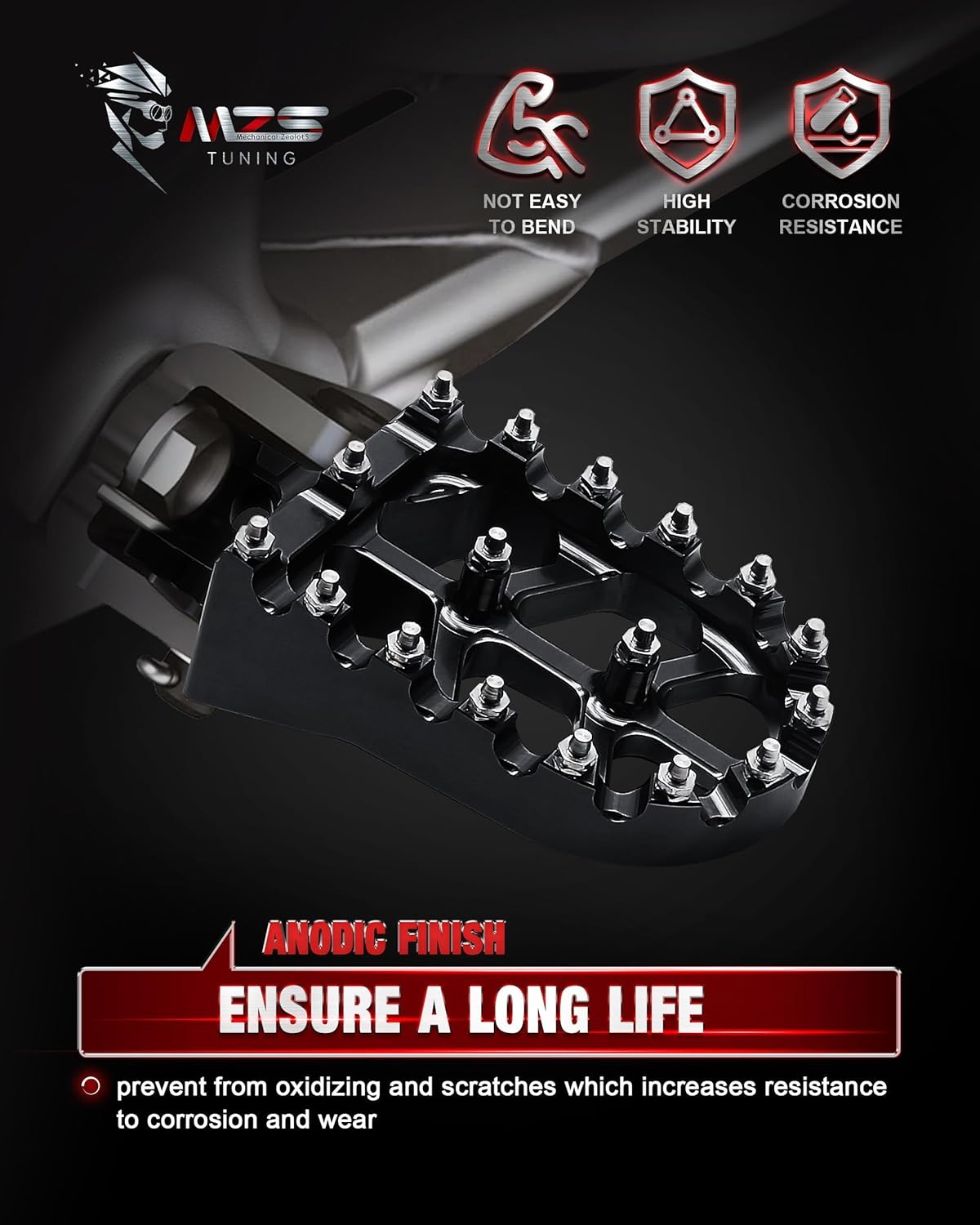 MZS Dirt Bike Foot Pegs, CNC Motocross Footpeg MX Footrest Pedal Black Compatible with KLX140 KLX140G 08-23 / KX65 00-24 / KX80 98-00 / KX85 01-24 / KX100 98-20 / KX112 22-24 / RM65 03-05 / RM100 03 Visit the MZS Store