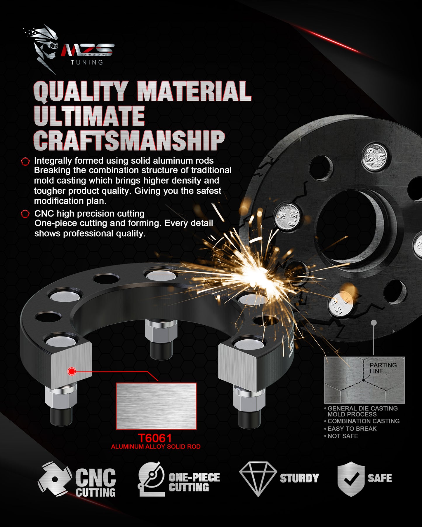 MZS 6x5.5 Wheel Spacers - 6x139.7 108mm M12x1.5 Studs Fit for Tacoma /4Runner /FJ Cruiser/Sequoia/Tundra