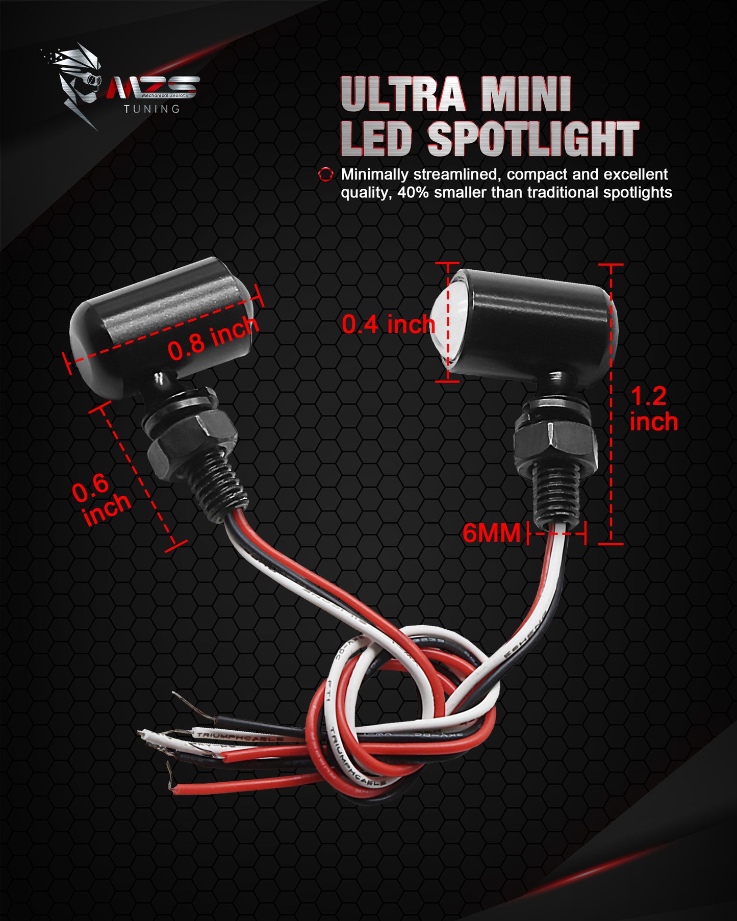 MZS Motorcycle Front LED Turn Signals, Red Light Mini Brake Tail Light Blinkers, Minimalist Design, Universal 6mm Screw Suitable for 6mm/8mm/10mm Hole Compatible with Most Family Motorcycles
