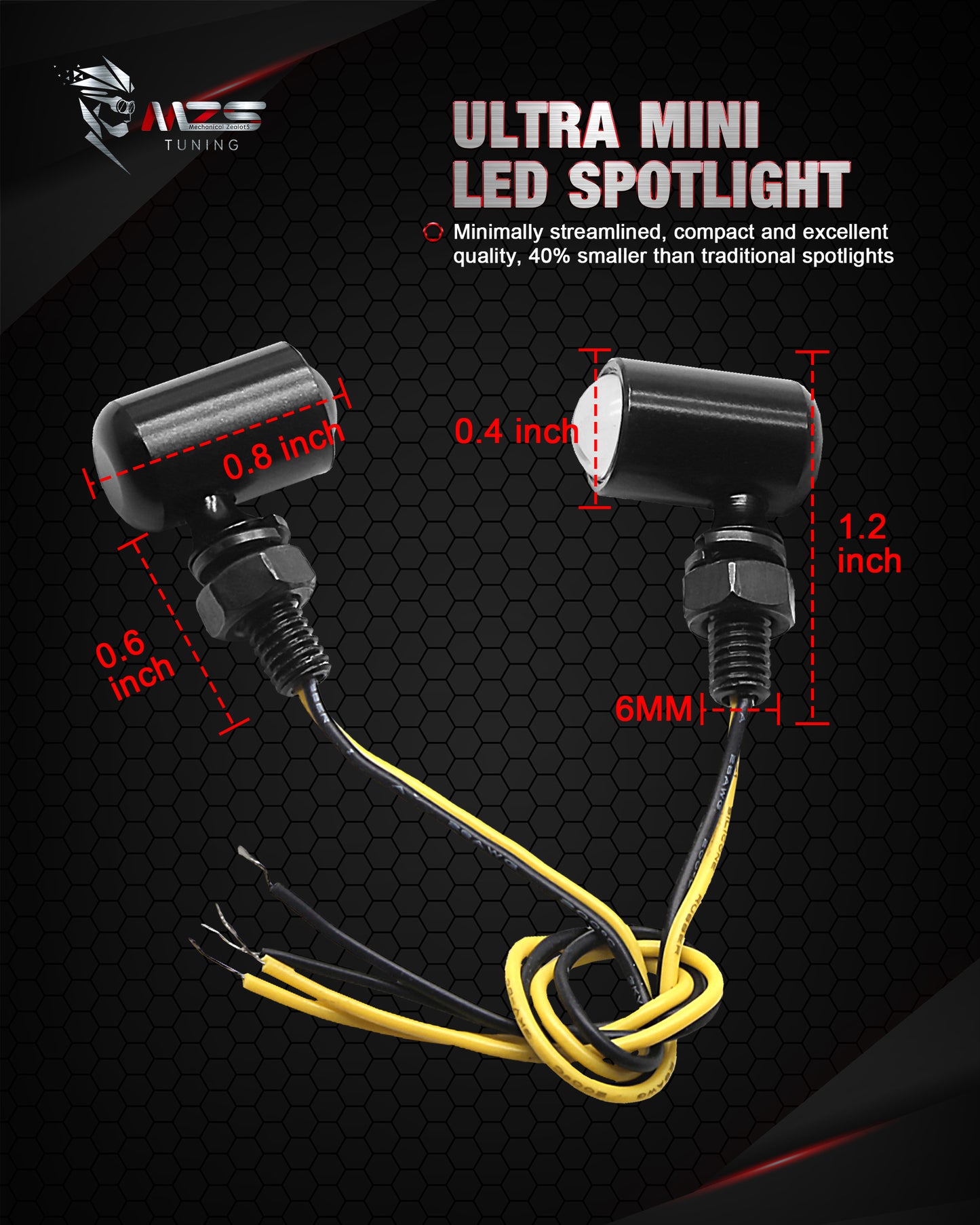MZS Motorcycle Rear LED Turn Signals, Amber Light Mini Turn Signal Tail Light, Minimalist Design, Universal 6mm Screw Suitable for 6mm/8mm/10mm Hole Compatible with Most Family Motorcycles