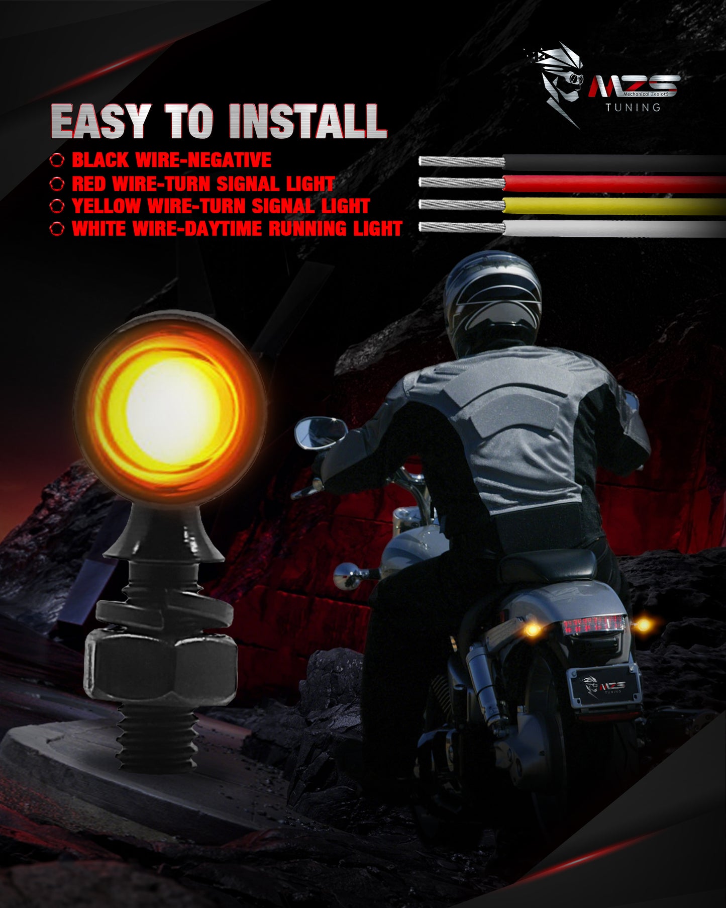 MZS Motorcycle Rear LED Turn Signals, Amber Light Mini Turn Signal Tail Light, Minimalist Design, Universal 6mm Screw Suitable for 6mm/8mm/10mm Hole Compatible with Most Family Motorcycles