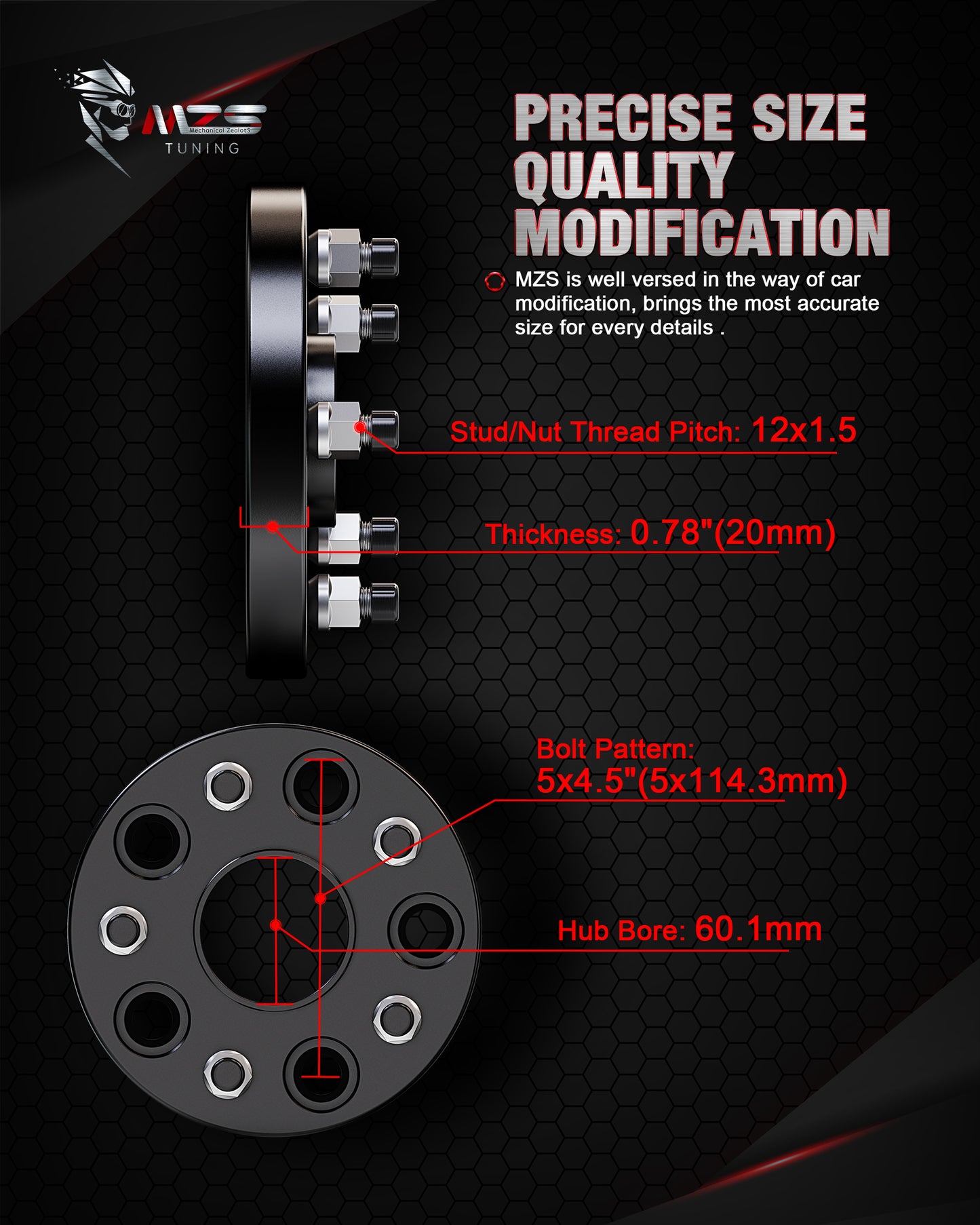 MZS 5x114.3 Wheel Spacers - 60.1mm M12×1.5 Fit for TC XB Camry Avalon Highlander- ES300 350 GS300 350 430, IS LS RC SC Series