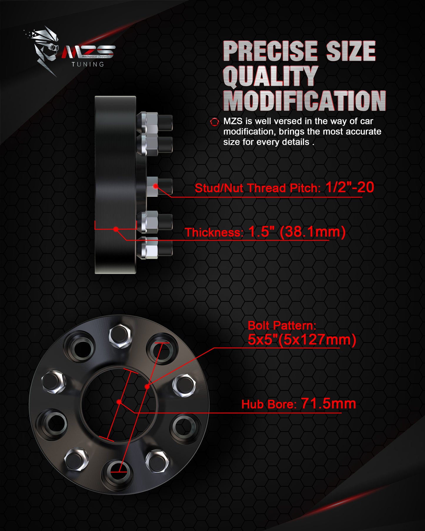 MZS 5x5 Wheel Spacers - 1.5in 5x127mm 71.5mm Fit for Wrangler/Grand Cherokee /Commander XK with 1/2"-20 Studs